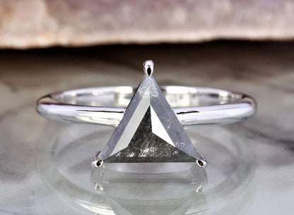 Salt and Pepper Diamond Ring ! Natural Triangle Cut Diamond ! Natural Gray Color Diamond Anniversary Ring ! Gift For Her