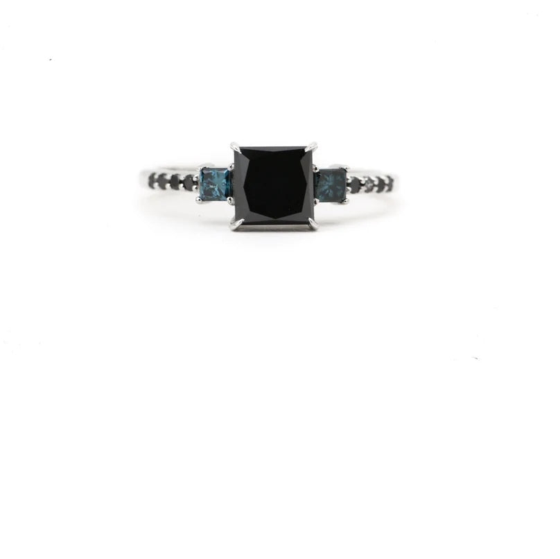 Black Color Diamond Ring ! Natural Princess Cut Diamond Engagement Ring ! Natural Black Color Diamond Anniversary Ring ! Gift For Her