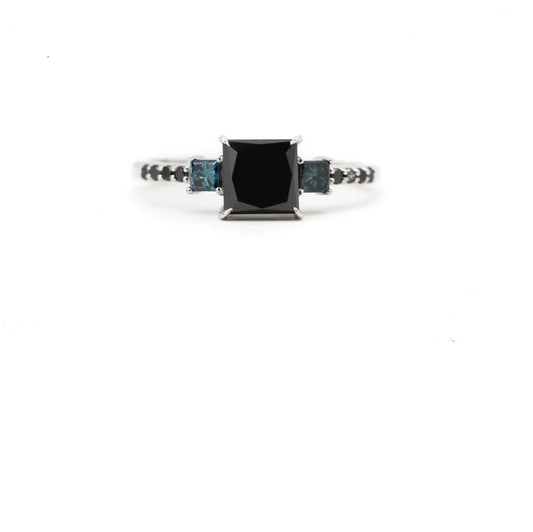 Black Color Diamond Ring ! Natural Princess Cut Diamond Engagement Ring ! Natural Black Color Diamond Anniversary Ring ! Gift For Her