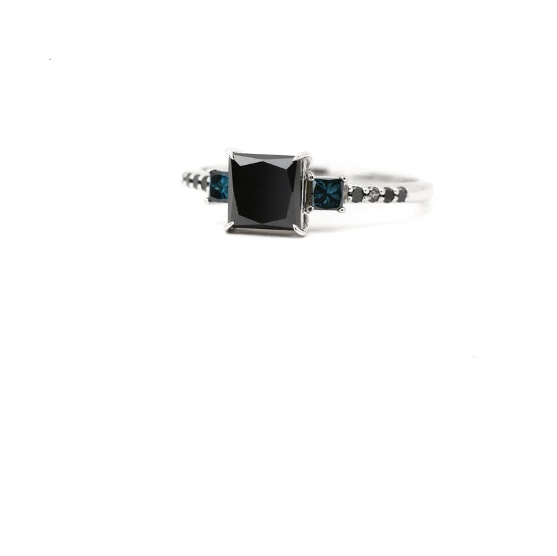 Black Color Diamond Ring ! Natural Princess Cut Diamond Engagement Ring ! Natural Black Color Diamond Anniversary Ring ! Gift For Her