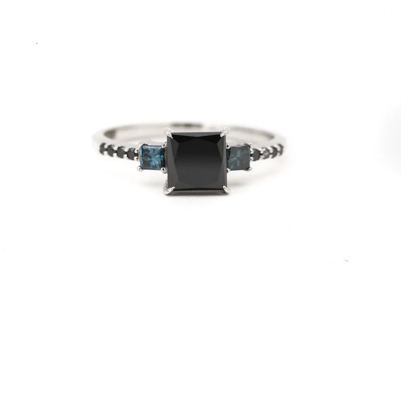 Black Color Diamond Ring ! Natural Princess Cut Diamond Engagement Ring ! Natural Black Color Diamond Anniversary Ring ! Gift For Her