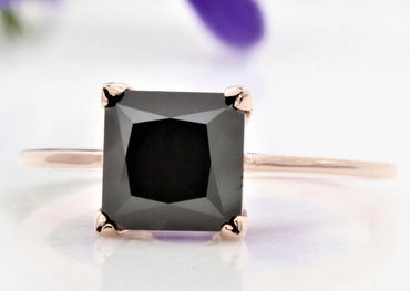 Black Princess Cut Diamond Engagement Ring Natural Black Color Diamond For Anniversary Ring Diamond Ring Gift For Her