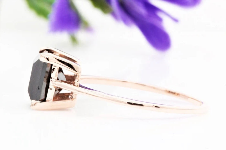 Black Princess Cut Diamond Engagement Ring Natural Black Color Diamond For Anniversary Ring Diamond Ring Gift For Her