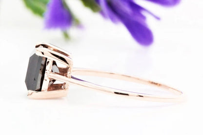 Black Princess Cut Diamond Engagement Ring Natural Black Color Diamond For Anniversary Ring Diamond Ring Gift For Her