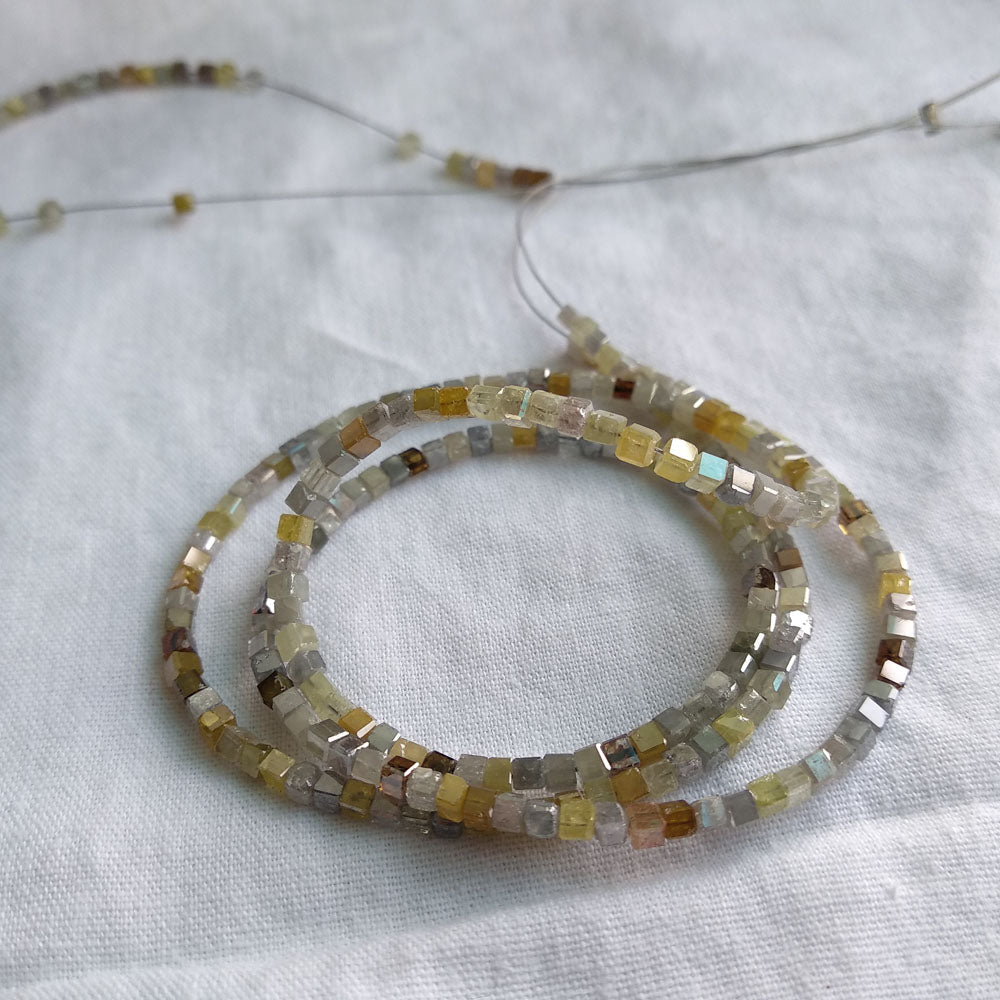 Fancy Mix Color Polished Cube Loose Diamond Beads 16" Strand Necklace