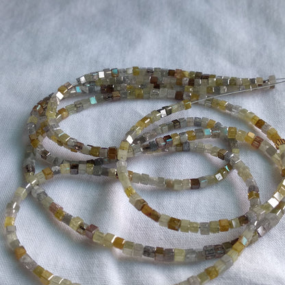Fancy Mix Color Polished Cube Loose Diamond Beads 16" Strand Necklace