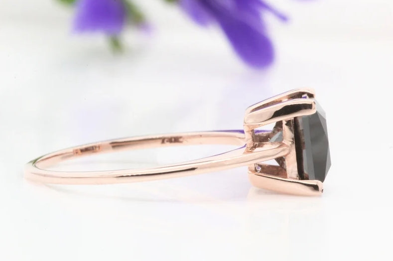 Black Princess Cut Diamond Engagement Ring Natural Black Color Diamond For Anniversary Ring Diamond Ring Gift For Her