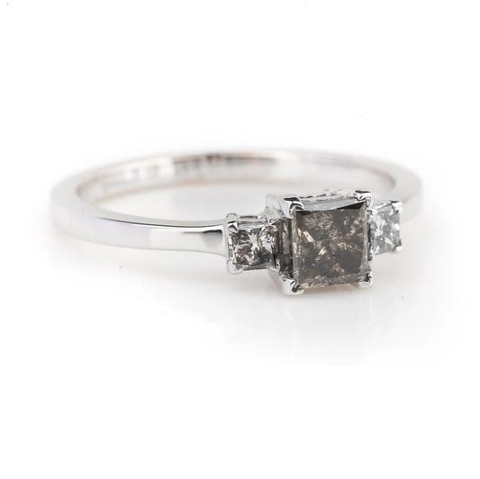 Salt and Pepper Diamond Ring ! Natural Princess Cut Diamond Engagement Ring ! Natural Gray Color Diamond Anniversary Ring ! Gift For Her