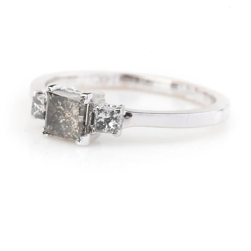 Salt and Pepper Diamond Ring ! Natural Princess Cut Diamond Engagement Ring ! Natural Gray Color Diamond Anniversary Ring ! Gift For Her