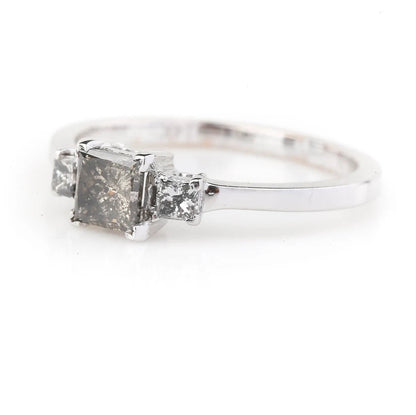 Salt and Pepper Diamond Ring ! Natural Princess Cut Diamond Engagement Ring ! Natural Gray Color Diamond Anniversary Ring ! Gift For Her