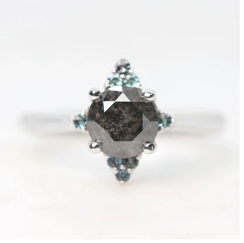 Salt and Pepper Diamond Ring ! Natural Round Cut Diamond Engagement Ring ! Natural Black Diamond Anniversary Ring