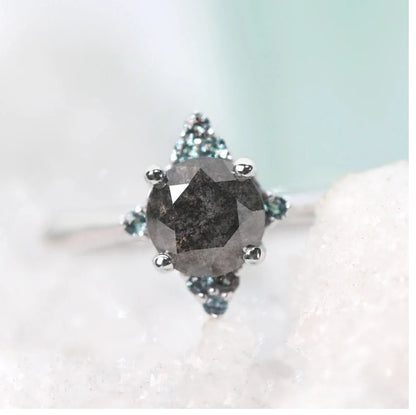 Salt and Pepper Diamond Ring ! Natural Round Cut Diamond Engagement Ring ! Natural Black Diamond Anniversary Ring