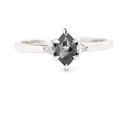 Salt And Pepper Diamond Engagement Ring ! Marquise Triangle Cut Diamond 14K Gold Ring Wedding Gift Ring ! Anniversary Ring ! Gift For Love