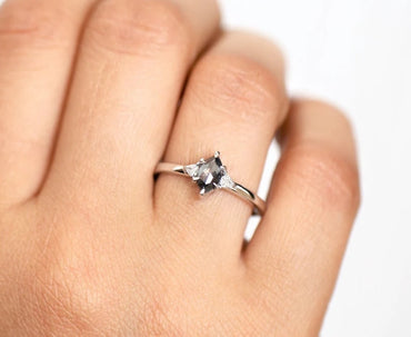 Salt And Pepper Diamond Engagement Ring ! Marquise Triangle Cut Diamond 14K Gold Ring Wedding Gift Ring ! Anniversary Ring ! Gift For Love