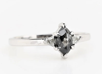 Salt And Pepper Diamond Engagement Ring ! Marquise Triangle Cut Diamond 14K Gold Ring Wedding Gift Ring ! Anniversary Ring ! Gift For Love