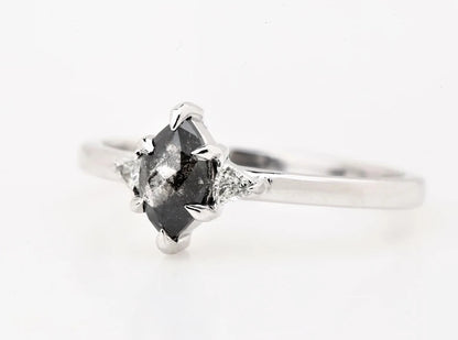 Salt And Pepper Diamond Engagement Ring ! Marquise Triangle Cut Diamond 14K Gold Ring Wedding Gift Ring ! Anniversary Ring ! Gift For Love