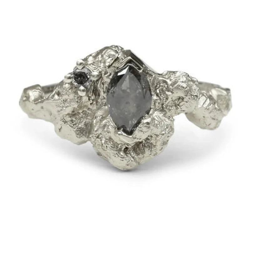 Vintage Salt and Pepper Diamond Ring ! Natural Marquise Cut Diamond ! Natural Gray Black Diamond Engagement Ring ! Gift For Her