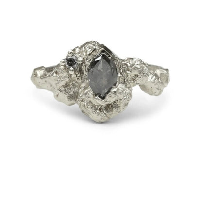 Vintage Salt and Pepper Diamond Ring ! Natural Marquise Cut Diamond ! Natural Gray Black Diamond Engagement Ring ! Gift For Her