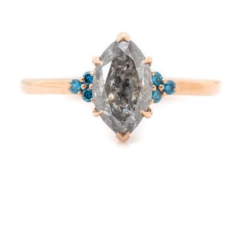 Salt and Pepper Diamond Ring ! Natural Marquis Cut Diamond Engagement Ring ! Natural Gray Color Diamond Anniversary Ring ! Gift For her