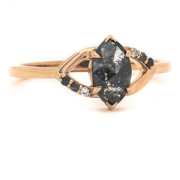 Salt and Pepper Diamond Ring ! Natural Marquise Cut Diamond ! Natural Gray Black Diamond Engagement Ring ! Gift For Her