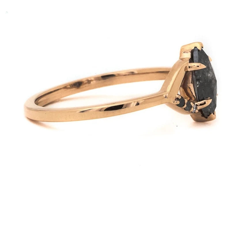 Salt and Pepper Diamond Ring ! Natural Marquise Cut Diamond ! Natural Gray Black Diamond Engagement Ring ! Gift For Her