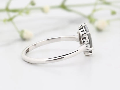 Salt and Pepper Diamond Ring, Marquise Engagement Pave Black Side Stone Ring, 14K White Gold Cluster Ring, Bridal Anniversary Ring
