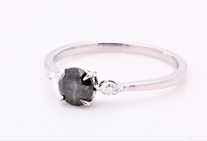 Salt and Pepper Diamond Ring, Engagement Ring, Round Diamond Ring, 14k Round Gold Ring