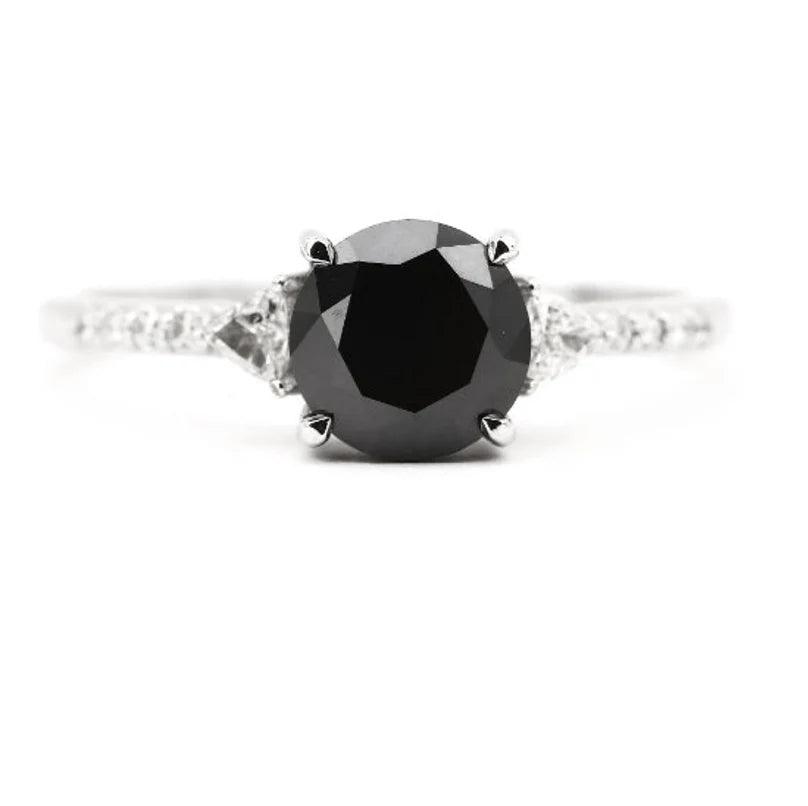 Black Color Round Diamond Ring Engagement Wedding Gift Ring Set 14K Solid Rose White Yellow Gold Ring 1.61 CT