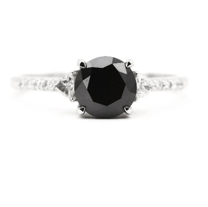 Black Color Round Diamond Ring Engagement Wedding Gift Ring Set 14K Solid Rose White Yellow Gold Ring 1.61 CT