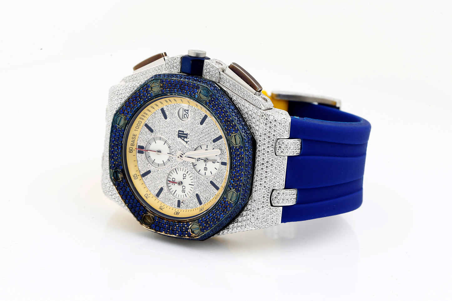 AP Blue and White VVS Moissanite Diamonds Multi Color Silicon Strap Hip Hop Watch