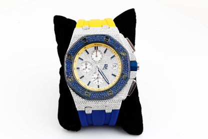 AP Blue and White VVS Moissanite Diamonds Multi Color Silicon Strap Hip Hop Watch