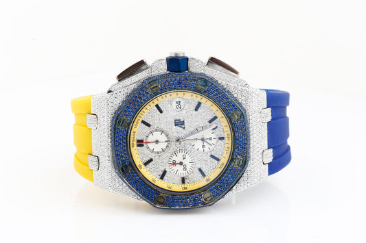 AP Blue and White VVS Moissanite Diamonds Multi Color Silicon Strap Hip Hop Watch