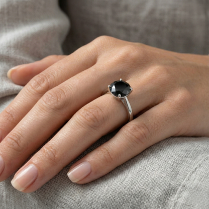 Round Shape Fancy Black Color Center Diamond Solitaire Engagement Ring - Shree Diamond Mfg