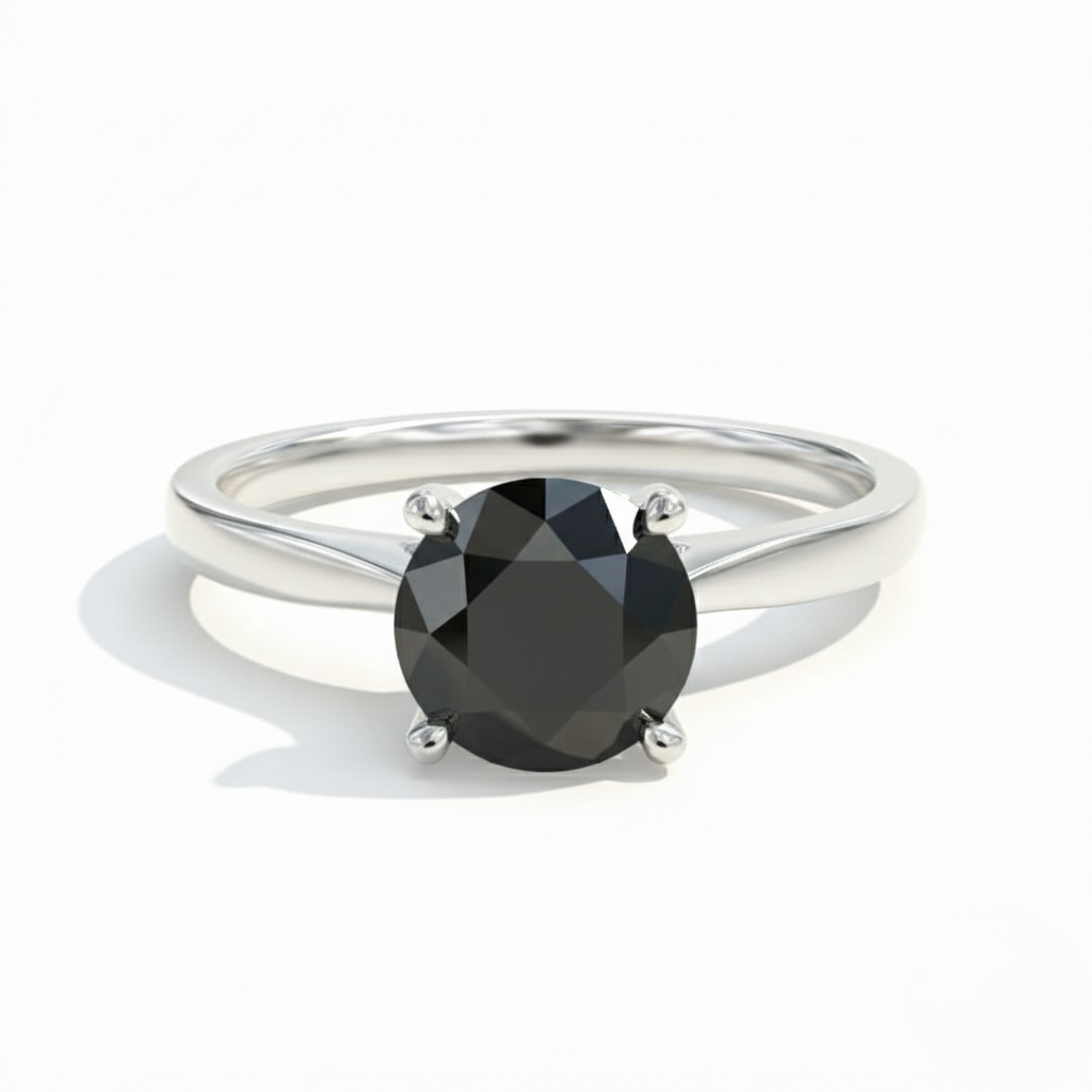 Round Shape Fancy Black Color Center Diamond Solitaire Engagement Ring - Shree Diamond Mfg