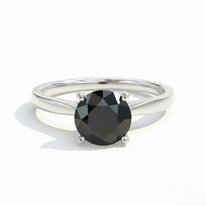Round Shape Fancy Black Color Center Diamond Solitaire Engagement Ring - Shree Diamond Mfg