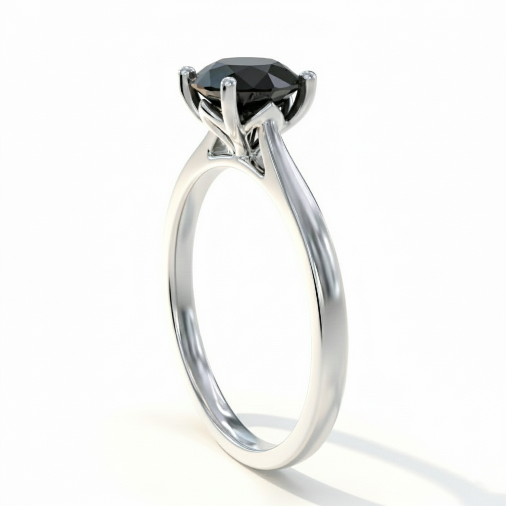 Round Shape Fancy Black Color Center Diamond Solitaire Engagement Ring - Shree Diamond Mfg