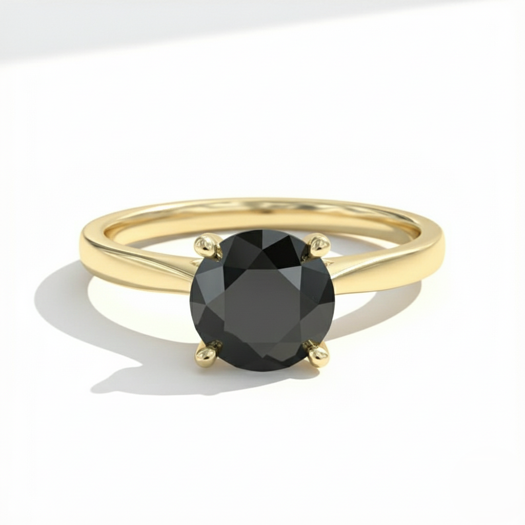 Round Shape Fancy Black Color Center Diamond Solitaire Engagement Ring - Shree Diamond Mfg
