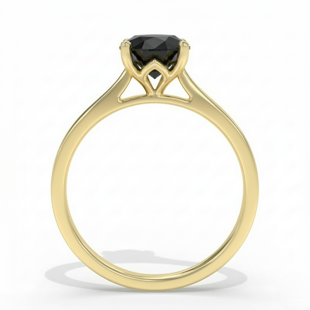 Round Shape Fancy Black Color Center Diamond Solitaire Engagement Ring - Shree Diamond Mfg