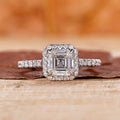 Asscher Cut White Color Lab Grown Diamond Halo Engagement Gold Ring