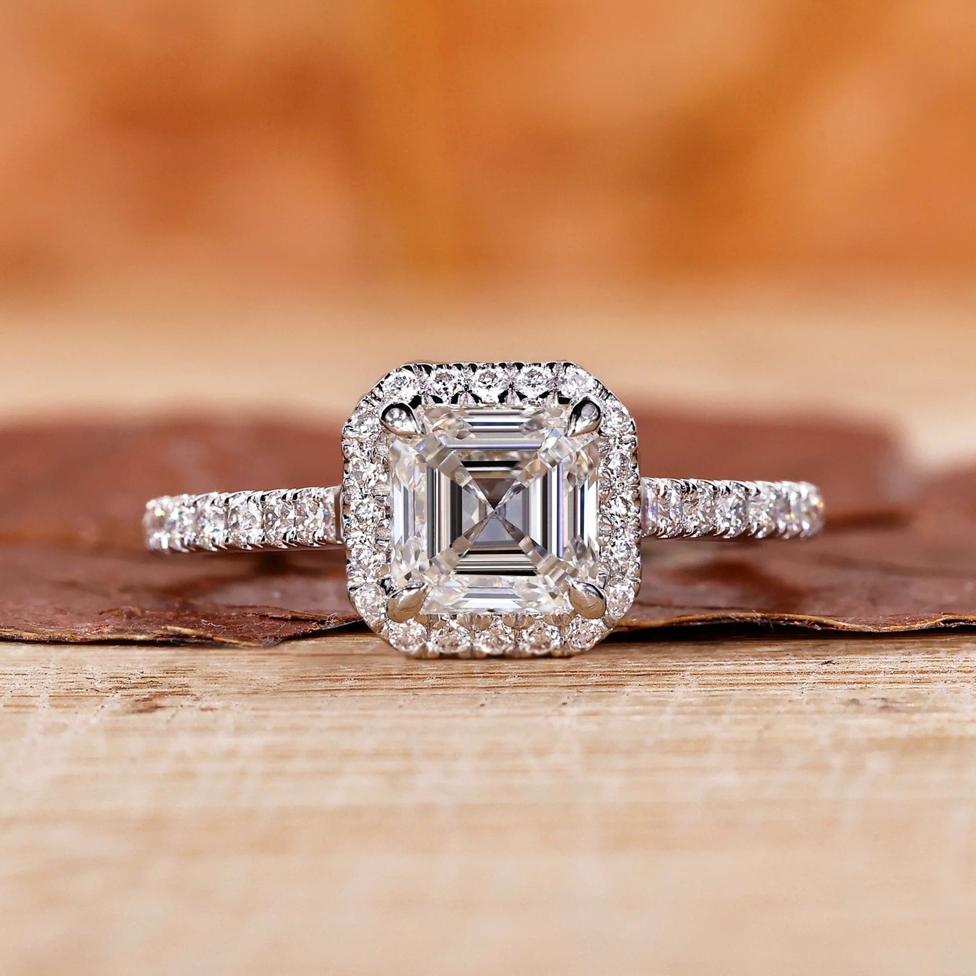 Asscher Cut White Color Lab Grown Diamond Halo Engagement Gold Ring  Shree Diamond Mfg