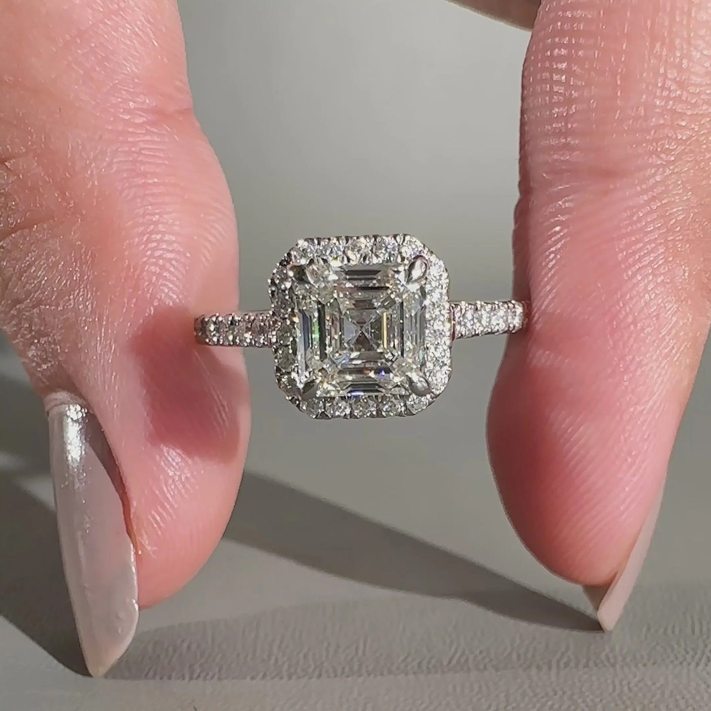 Asscher Cut White Color Lab Grown Diamond Halo Engagement Gold Ring  Shree Diamond Mfg