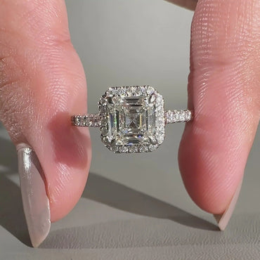Asscher Cut White Color Lab Grown Diamond Halo Engagement Gold Ring  Shree Diamond Mfg