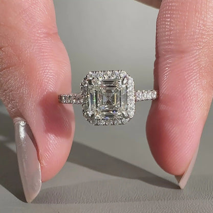 Asscher Cut White Color Lab Grown Diamond Halo Engagement Gold Ring  Shree Diamond Mfg