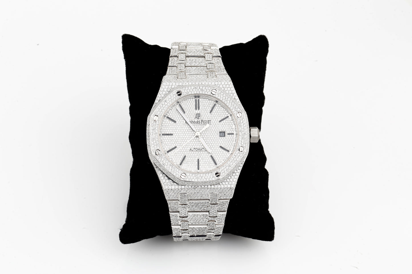 AP Iced Out Real VVS Moissanite White Diamonds Metal Strap Wrist Watch