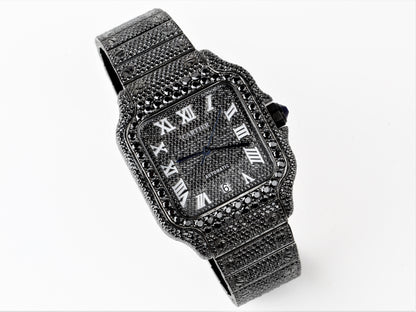 Luxury Watch Real Black Moissanite Diamond Watch, Handmade Stainless Steel Watch For Men/Women, Hip Hop Watch, Iced Out Watch Gift for Love