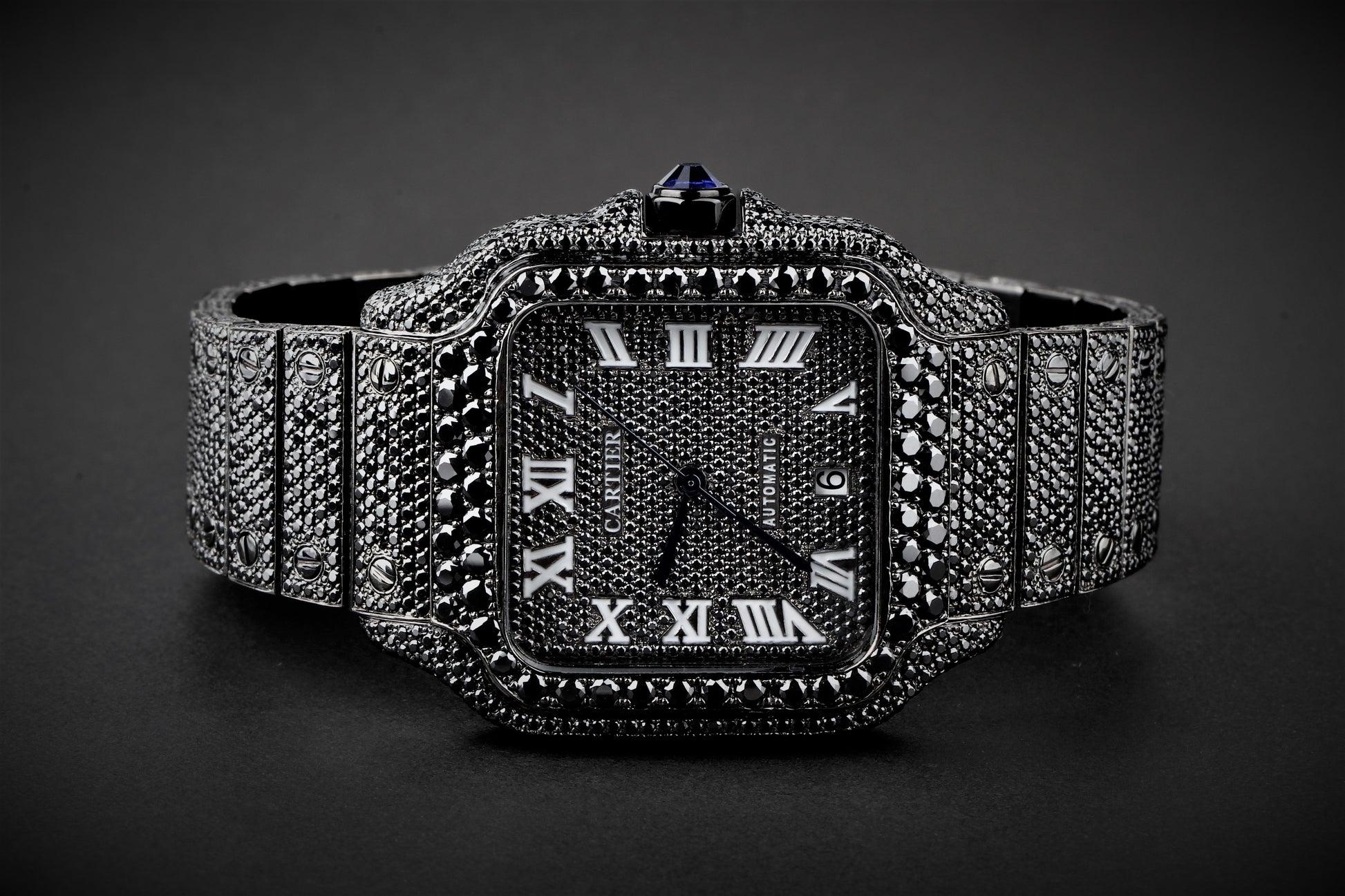 Luxury Watch Real Black Moissanite Diamond Watch, Handmade Stainless Steel Watch For Men/Women, Hip Hop Watch, Iced Out Watch Gift for Love