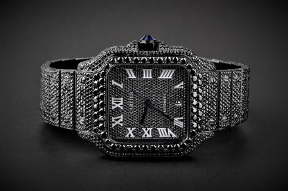 Luxury Watch Real Black Moissanite Diamond Watch, Handmade Stainless Steel Watch For Men/Women, Hip Hop Watch, Iced Out Watch Gift for Love