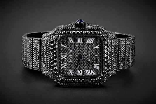 Luxury Watch Real Black Moissanite Diamond Watch, Handmade Stainless Steel Watch For Men/Women, Hip Hop Watch, Iced Out Watch Gift for Love