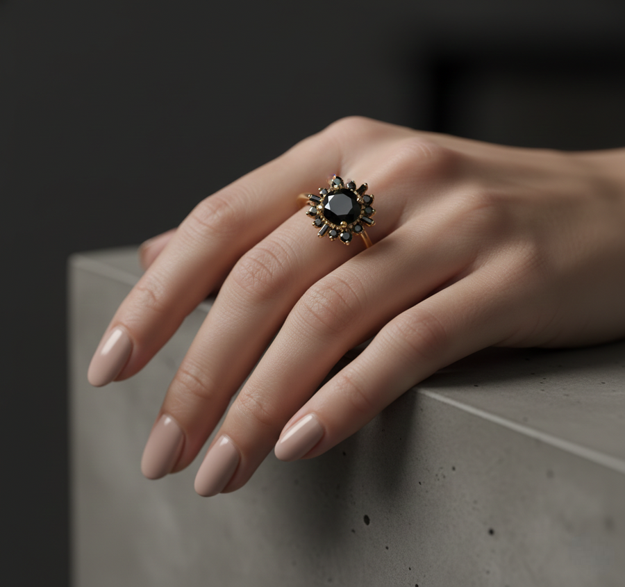 Black Diamond Halo Ring