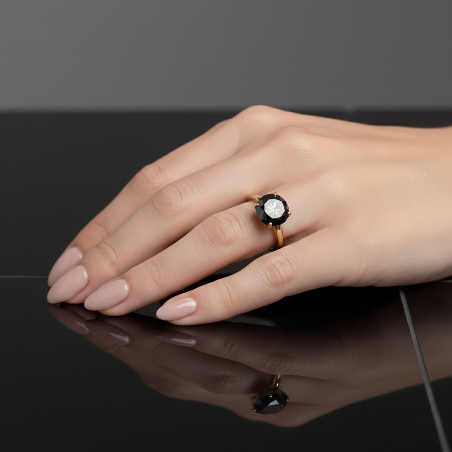 Black diamond solitaire ring
